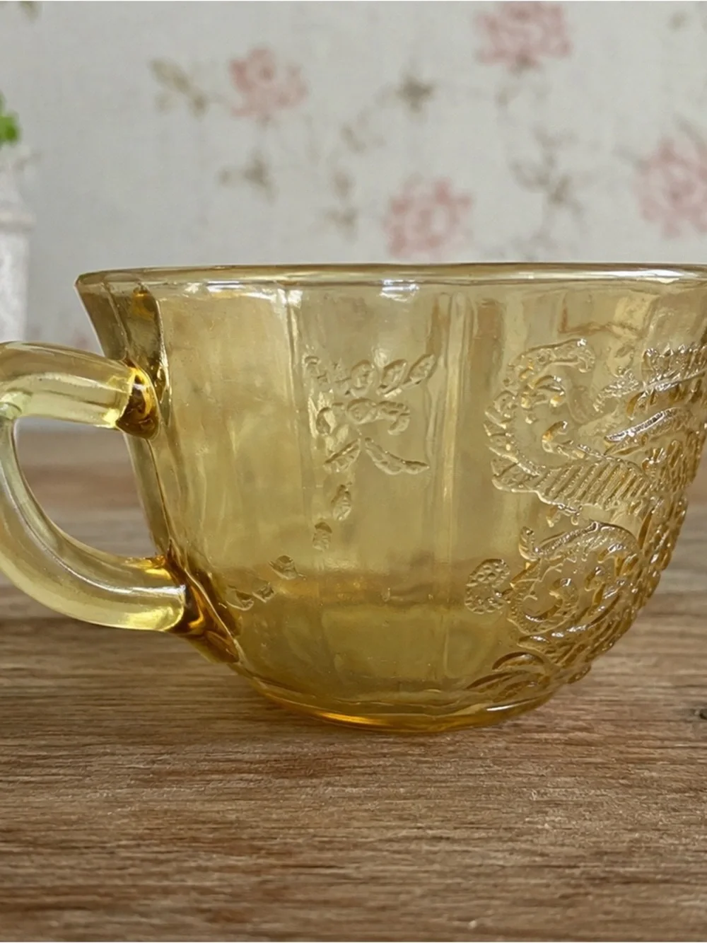 Set of 2 Federal Glass Madrid Amber Depression Glass Tea Cups 1930s